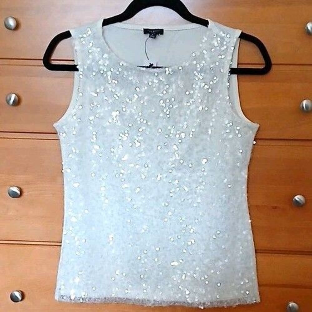 NWT Talbots Womens P Petite Ivory Sequins Knit Tank Top Sleeveless Scoop Neck